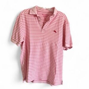 Tommy Bahama Pink Striped Polo with Red Logo